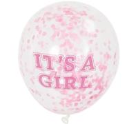 Unique Party 58110 - Palloncini Coriandoli Baby Shower - 30 cm - It's a Girl - Rosa - Confezione da 6, Taglia unica