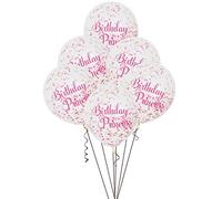 Unique- Palloncini Coriandoli Principessa Compleanno-30 cm-Rosa-Confezione da 6, Multicolore, taglia unica, 58145