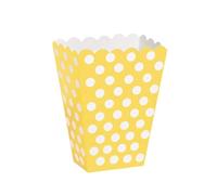 Unique Party 59293 - Scatole Popcorn Sorpresa a Pois Gialli, Confezione da 8