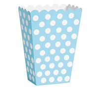 Unique Party 59299 - Scatole Popcorn Sorpresa a Pois Azzurro, Confezione da 8