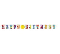 Unique Party 61680 - Striscione di 2.1m con Scritta "Happy Birthday" e con Adesivi Numerati
