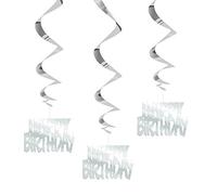 Unique Decorazioni di Compleanno a Spirale da Appendere-81 cm-Happy Birthday-Foil d'Argento-Confezione da 3, Carta, Silver