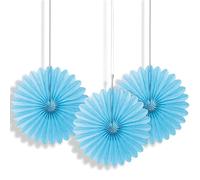 Unique Party 63251 - Mini Ventaglio in Carta Velina Azzurro Decorativi, Confezione da 3
