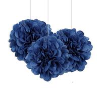 Unique Party 64213 - Pompon Piccoli di Carta Velina - 23 cm - Blu reale - Confezione da 3