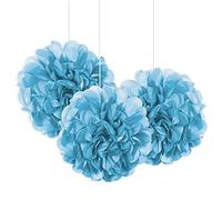 Unique Party 64219 - Pompon Piccoli di Carta Velina - 23 cm - Celesti - Confezione da 3