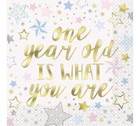 Unique Party 72422 - Tovaglioli di Carta - 16,5 cm - Twinkle Twinkle Little Star 1° Compleanno - Confezione da 16