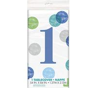 Unique Party 73303 - Tovaglia in Plastica - 2,13 m x 1,37 m - Pois Blu 1° Compleanno