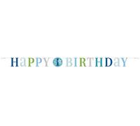 Unique Party 73308 - Striscione con Lettere di Compleanno - 1,82 m - Design a Pois Blu "Happy 1st Birthday"