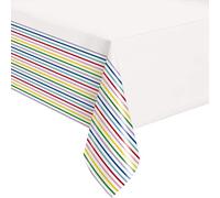 Unique Party 73952 - Tovaglia di Plastica - 2,13 m x 1,37 m - Colori Primari a Righe