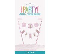 Unique Party 74924 - Topper per Torta Bunting Primo Compleanno a Quadretti Rosa