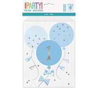 Unique Party 74943 - Sacchetti di Carta per Regalini per il Primo Compleanno a Quadretti Blu, Confezione da 8