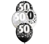 Unique Party 80896 - 30 cm Palloncini Lattice Nero Brillante e Argento per 50° Compleanno, Confezione da 6