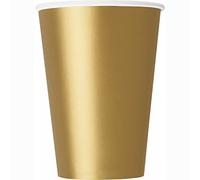 Unique- Bicchieri di Carta-266 ml-Colore Oro-Confezione da 14, Gold, Pack of 14, 82153