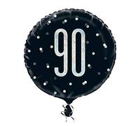 Unique Party 83351 - Palloncino Compleanno - 45 cm - 90° Compleanno - Compleanno Glitz Nero e Argento