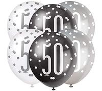 Unique Party 83387 - Palloncini in Lattice per il 50° Compleanno - 30 cm - Compleanno Glitz Nero e Argento - Confezione da 12
