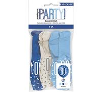 Unique Party 83403 - Palloncini in Lattice per il 80° Compleanno - 30 cm - Compleanno Glitz Blu e Argento - Confezione da 15