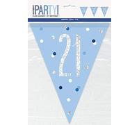 Unique Party 83438 - Striscione per Bandierine del 21° Compleanno - 2,74 m - Compleanno Glitz Blu e Argento