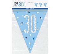 Unique Party 83439 - Striscione per Bandierine del 30° Compleanno - 2,74 m - Compleanno Glitz Blu e Argento