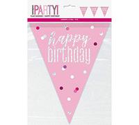 Unique Party 83447 - Bandierina di Compleanno - 2,74 m - Compleanno Glitz Rosa e Argento
