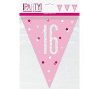 Unique Party 83449 - Striscione per Bandierine del 16° Compleanno - 2,74 m - Compleanno Glitz Rosa e Argento