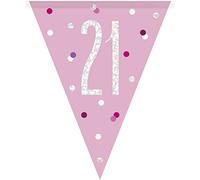 Unique Party 83451 - Striscione per Bandierine del 21° Compleanno - 2,74 m - Compleanno Glitz Rosa e Argento