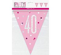 Unique Party 83453 - Striscione per Bandierine del 40° Compleanno - 2,74 m - Compleanno Glitz Rosa e Argento