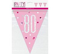 Unique Party 83457 - Striscione per Bandierine del 80° Compleanno - 2,74 m - Compleanno Glitz Rosa e Argento