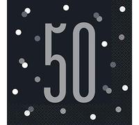 Unique Party 83547 - Tovaglioli di Carta - Numero 50-16,5 cm - Compleanno Glitz Nero e Argento - Confezione da 22