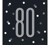 Unique Party 83550 - Tovaglioli di Carta - Numero 80-16,5 cm - Compleanno Glitz Nero e Argento - Confezione da 25