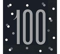 Unique Party 83552 - Tovaglioli di Carta - Numero 100-16,5 cm - Compleanno Glitz Nero e Argento - Confezione da 27