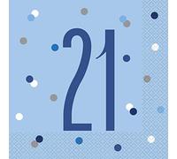Unique Party 83556 - Tovaglioli di Carta - Numero 21-16,5 cm - Compleanno Glitz Blu e Argento - Confezione da 19