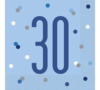 Unique Party 83557 - Tovaglioli di Carta - Numero 30-16,5 cm - Compleanno Glitz Blu e Argento - Confezione da 20