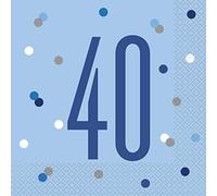 Unique Party 83558 - Tovaglioli di Carta - Numero 40-16,5 cm - Compleanno Glitz Blu e Argento - Confezione da 21