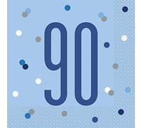 Unique Party 83563 - Tovaglioli di Carta - Numero 90-16,5 cm - Compleanno Glitz Blu e Argento - Confezione da 26