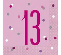 Unique Party 83565 - Tovaglioli di Carta - Numero 13-16,5 cm - Compleanno Glitz Rosa e Argento - Confezione da 16