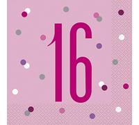 Unique Party 83566 - Tovaglioli di Carta - Numero 16-16,5 cm - Compleanno Glitz Rosa e Argento - Confezione da 17