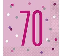 Unique Party 83573 - Tovaglioli di Carta - Numero 70-16,5 cm - Compleanno Glitz Rosa e Argento - Confezione da 24
