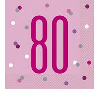 Unique Party 83574 - Tovaglioli di Carta - Numero 80-16,5 cm - Compleanno Glitz Rosa e Argento - Confezione da 25