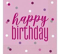 Unique Party 83602 - Tovaglioli di Carta - 16,5 cm - Compleanno Glitz Rosa e Argento - Confezione da 16