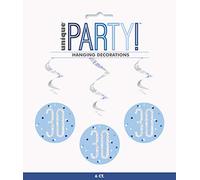 Unique Party 83798 - Decorazioni per il 30° Compleanno a spirale da appendere - 81 cm - Compleanno Glitz Blu e Argento - Confezione da 10