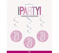 Unique Party 83810 - Decorazioni per il 21° Compleanno a spirale da appendere - 81 cm - Compleanno Glitz Rosa e Argento - Confezione da 9