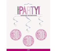 Unique Party 83811 - Decorazioni per il 30° Compleanno a spirale da appendere - 81 cm - Compleanno Glitz Rosa e Argento - Confezione da 10