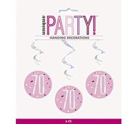 Unique Party 83815 - Decorazioni per il 70° Compleanno a spirale da appendere - 81 cm - Compleanno Glitz Rosa e Argento - Confezione da 14