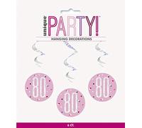 Unique Party 83816 - Decorazioni per il 80° Compleanno a spirale da appendere - 81 cm - Compleanno Glitz Rosa e Argento - Confezione da 15