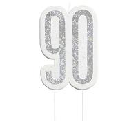 Unique Party 83873 - Candela per il 90° Compleanno - Compleanno Glitz Nero e Argento
