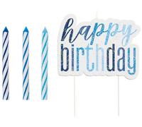 Unique Party 83875 - Candele di Compleanno - "Happy Birthday" - Compleanno Glitz Blu e Argento - Set di 13