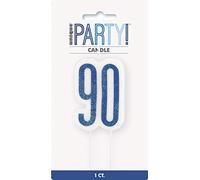 Unique Party 83886 - Candela per il 90° Compleanno - Compleanno Glitz Blu e Argento