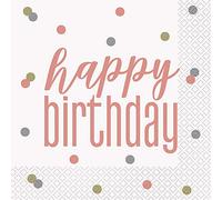 Unique Party 84877 - Tovaglioli di Carta - 16,5 cm - Compleanno Glitz Oro Rosa - Confezione da 16