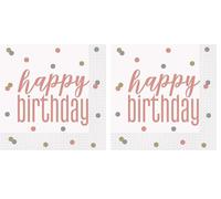 Unique Party 84877 - Tovaglioli di Carta - 16,5 cm - Compleanno Glitz Oro Rosa - Confezione da 32
