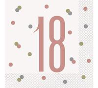 Unique Party 84880 - Tovaglioli di Carta - Numero 21-16,5 cm - Compleanno Glitz Oro Rosa - Confezione da 19